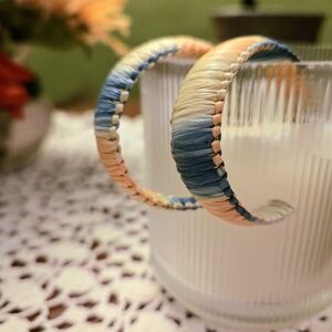 Blue and Peach Braided Hoop Earrings